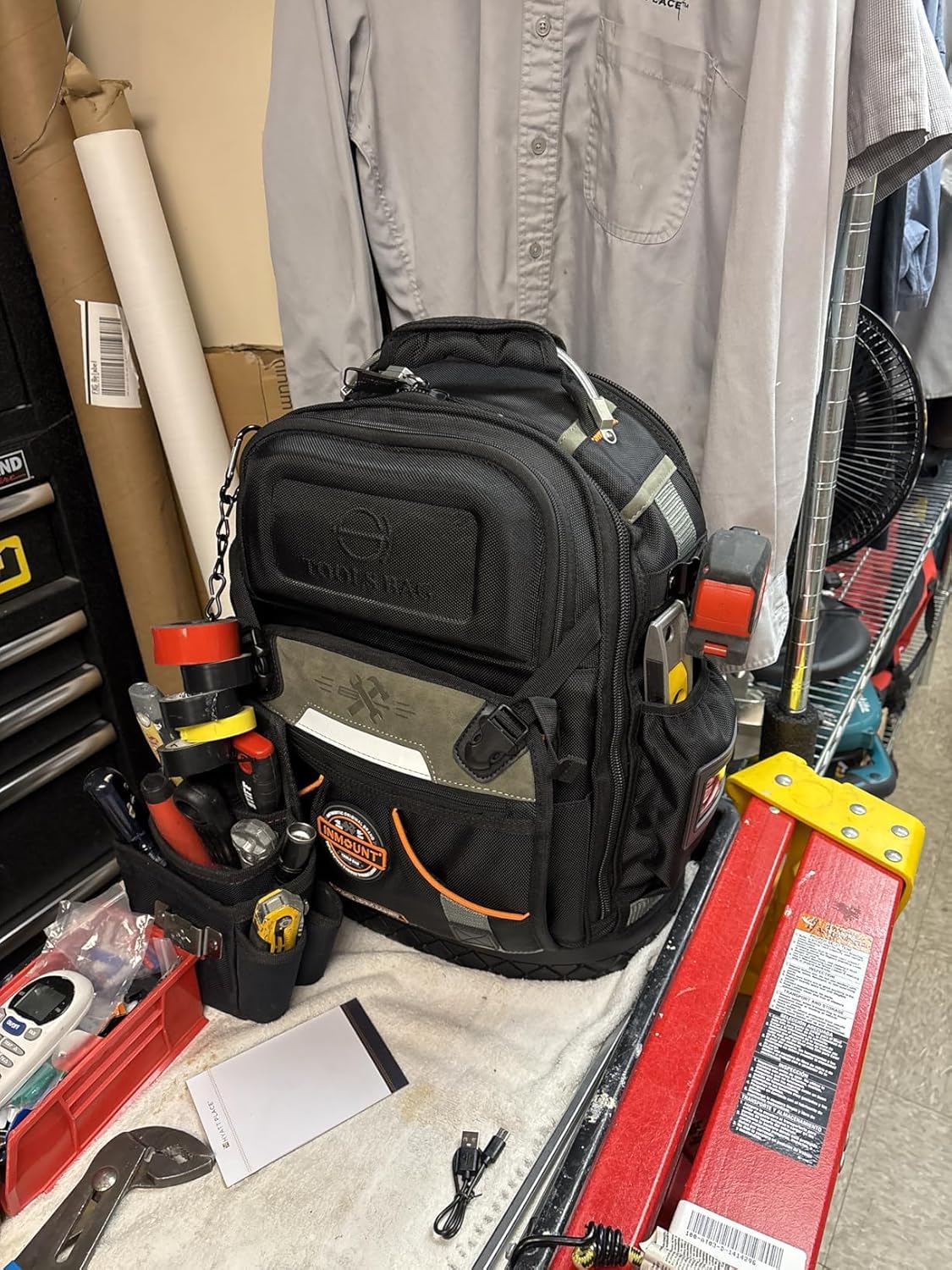 Tool Backpack Bag, HVAC Heavy Duty Construction Tools Backpack for Men, 1680D Professional Level Durable Tool Organizer, with Molded Base & Combination Lock, for Electricians & Home Repair-Version 3.0