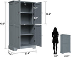 ChooChoo Bathroom Floor Cabinet, Modern Bathroom Storage Cabinet with 4 Doors and Adjustable Shelves, Freestanding Cupboard for Living Room, Grey