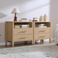Fluted Nightstand with 2 Drawers, 27" Modern Nightstands Set of 2 with Storage, Large Queen Size Bed Side Table and End Table for Bedroom, Living Room, Office,(Natural Oak,2 Pieces)