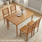 5-Piece Solid Wood Dining Table Set for 4, Farmhouse Rectangular Kitchen Table with 4 Soild Chairs, Space-Saving Design for Small Dining Room, Apartment, Breakfast Nook, Natural-Wood
