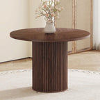 42'' Round Dining Table with Storage, Modern Round Dinner Table with Wood Tabletop and Cylindrical Base, Space Saving Circle Kitchen Table for Kitchen Dining Room