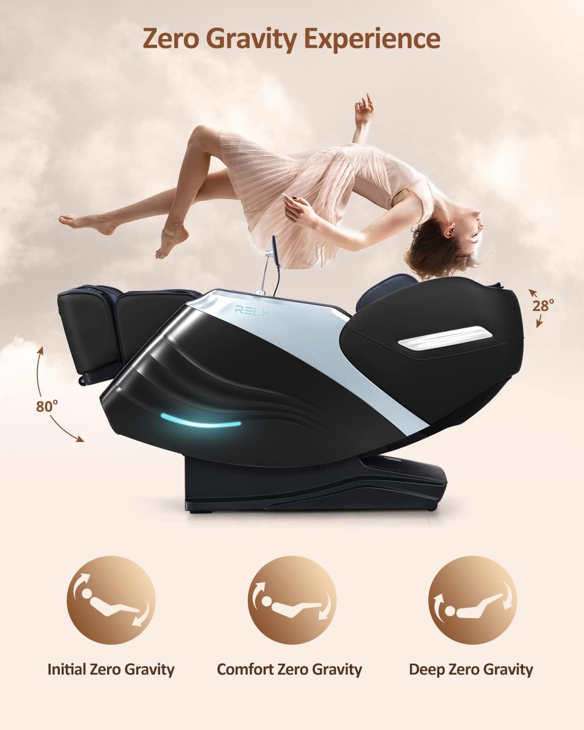 RELX Massage Chair Full Body, 15 Modes Zero Gravity SL-Track Shiatsu Massage Chair Built-in Heat System, Airbag Massage with Body Scan, Deep Yoga Stretch, Calfrest Extension and AI Control(Black)