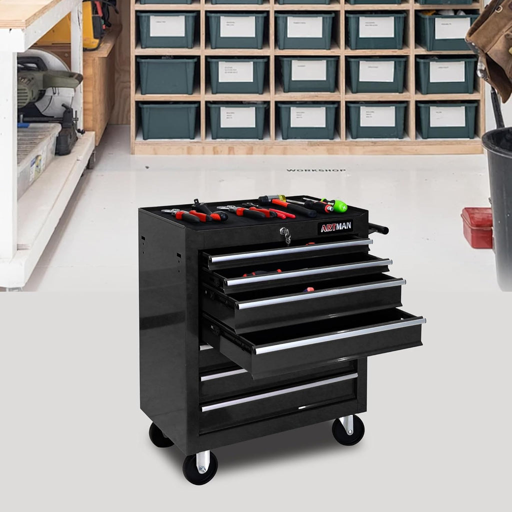 7 Drawers Rolling Tool Cart on Wheels, Multifunctional Organizer Tool Chest Tool Case, Trolley Tool Storage Tool Box for Workshop,Garage,Repair Shop (7 Drawers 24.2" W×12.9" D×29.9" H-Black)