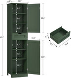TEENFON Tall Bathroom Cabinet with 2 Doors & 1 Drawer, Narrow Bathroom Storage Cabinet with Adjustable Shelves, for Living Room, Entryway, Kitchen, Forest Green