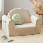 Tiny Land 2-in-1 Foldable Kids Couch with Pockets – Soft Thick Toddler Sofa, Lounger Couch, Convertible Kids Chair for Playroom, Bedroom or Living Room, Gift for Boys & Girls(Beige)