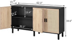 Finnhomy 4 Door Sideboard Buffet Cabinet, Kitchen Storage Cabinet with Rattan Decorated Doors, Cupboard Console Table, Boho Accent Liquor Cabinet, Bar Cabient, 62.3X 15.7X 34.6 Inches, Black