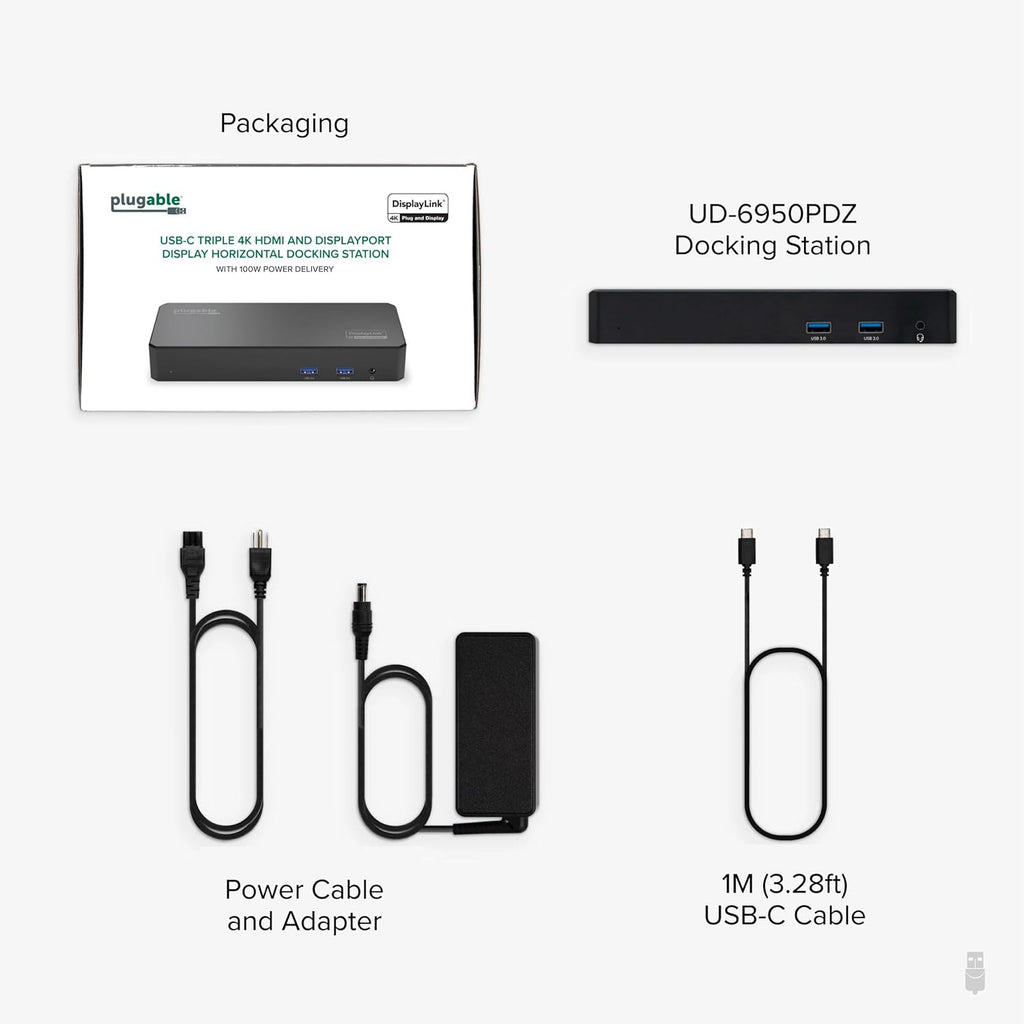 Plugable 12-in-1 USB C Triple Monitor Docking Station  Triple 4K Displays with 3X HDMI or 3X DisplayPort  Compatible with Mac  Windows  Thunderbolt  USB4  USB-C (100W PD  6X USB Ports  Ethernet)