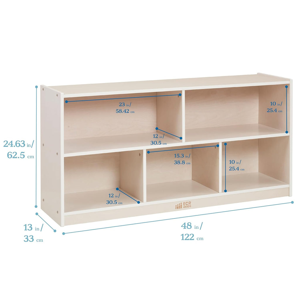 ECR4Kids 5-Compartment Mobile Storage Cabinet, Toddler, Classroom Furniture, White Wash