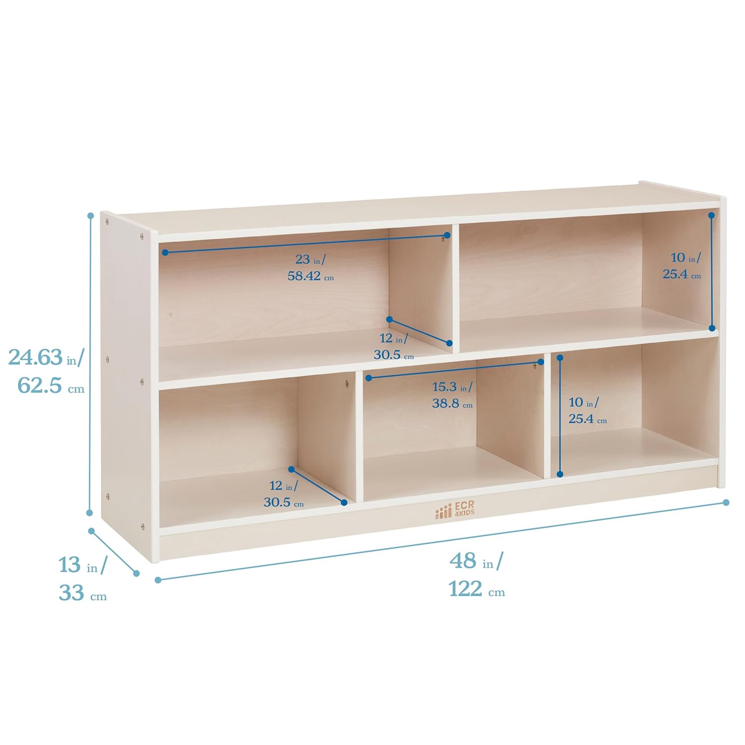 ECR4Kids 5-Compartment Mobile Storage Cabinet, Toddler, Classroom Furniture, White Wash