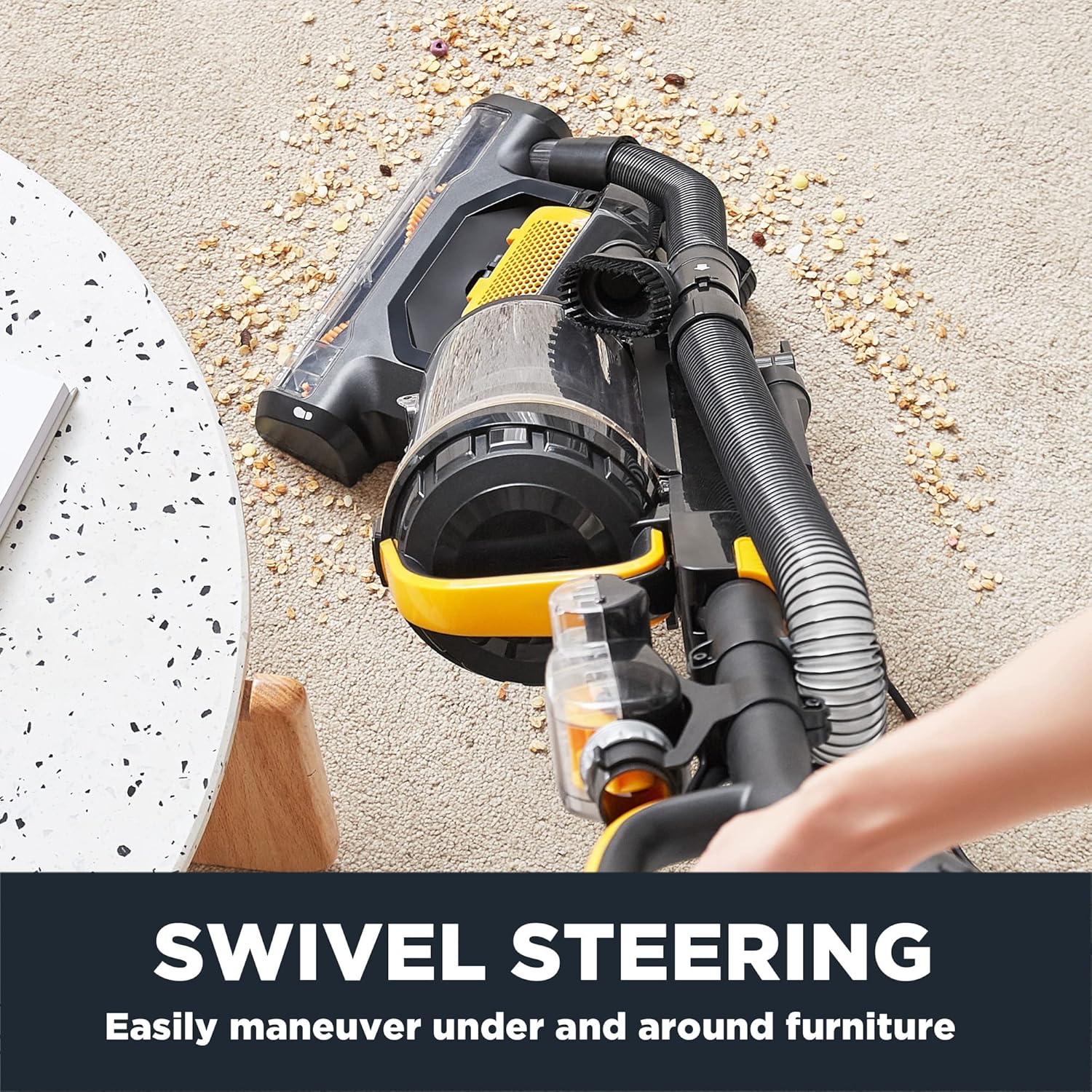 Eureka Powerful Upright Vacuum Cleaner for Home Pet Hair, Lightweight Household Upright Vacuum for Carpet and Hard Floor, MaxSwivel Pro NEU350 with Pet Tool, Yellow