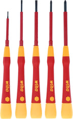 Wiha 32085 Insulated PicoFinish Precision Screwdriver Set, 5 Piece, Slotted & Phillips, 1000V VDE, Black Oxide