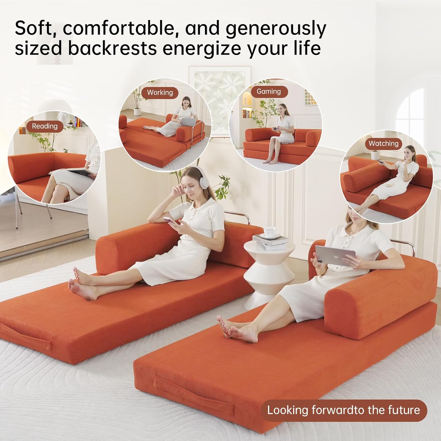 79” Convertible Sofa Bed, 35D High-Density Foam&Corduroy Fabric Sleeper Couch Bed, Fixed-Shape Frame & Removable Armrests,Modular Folding Small Loveseat Futo, Sectional Funto Couch for Small Spaces