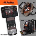 WELKINLAND 60-Pocket Electrician Backpack & Tool Bag Set, Heavy-Duty HVAC Backpack, Waterproof Wax Canvas Tool Back pack, Full-Open Mechanic Tool Back pack, Technician Backpacks