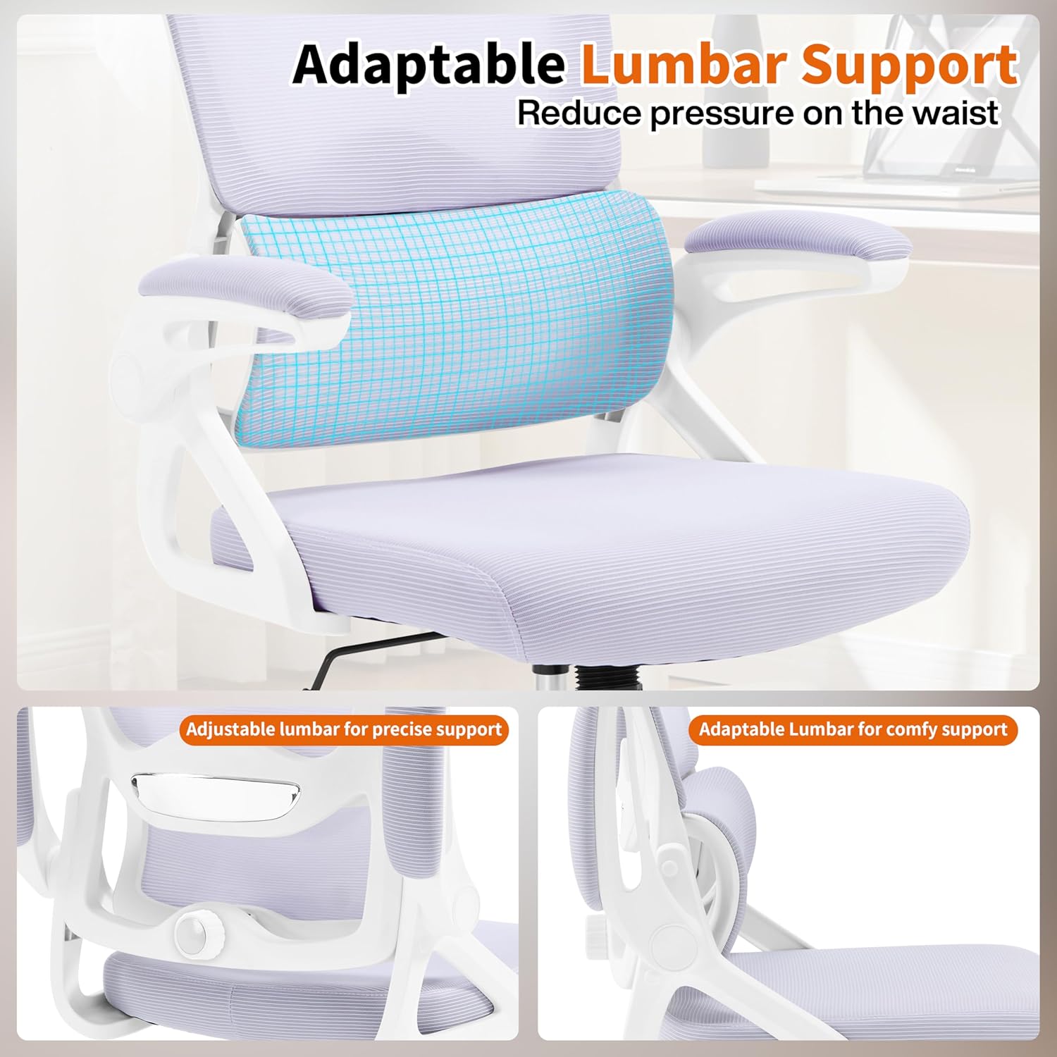 Ergonomic Office Chair,Mesh Office Chair with Lumbar Support,Mid Back Desk Chair with Flip-up Arms,400 lbs Comfy Computer Chair for Home Office