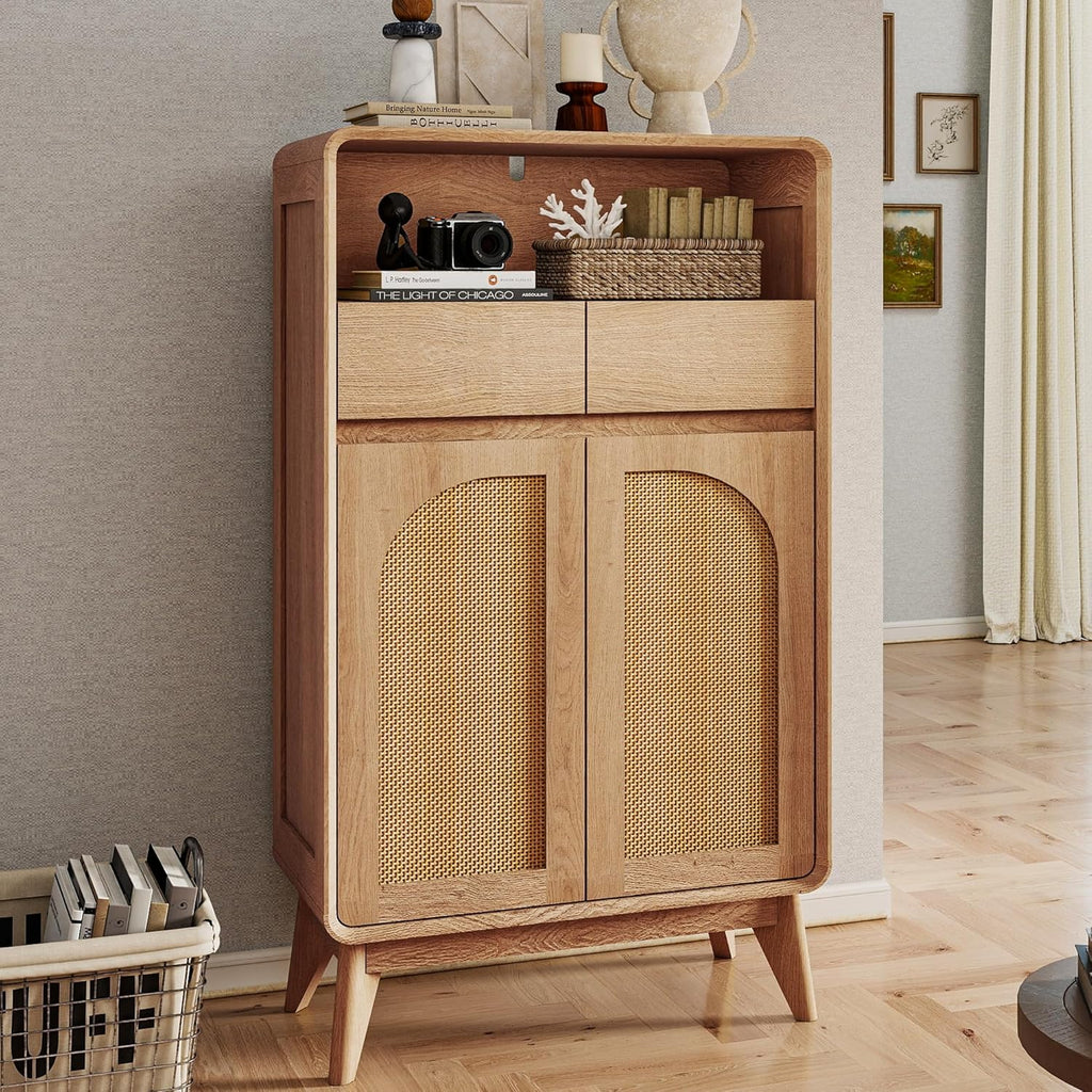 Kitchen Storage Cabinet, Buffet Cabinet with Doors and Adjustable Drawers, Modern Accent Sideboard Coffee Bar Cabinet for Living Room, Dining Room, Entryway, Oak