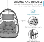 Brafab Wicker Rattan Hammock Egg Swing Chair with Hanging Chain, Aluminum Frame and UV Resistant Cushion, Indoor Outdoor Bedroom Patio Porch Foldable Camping Chair (Without Stand)