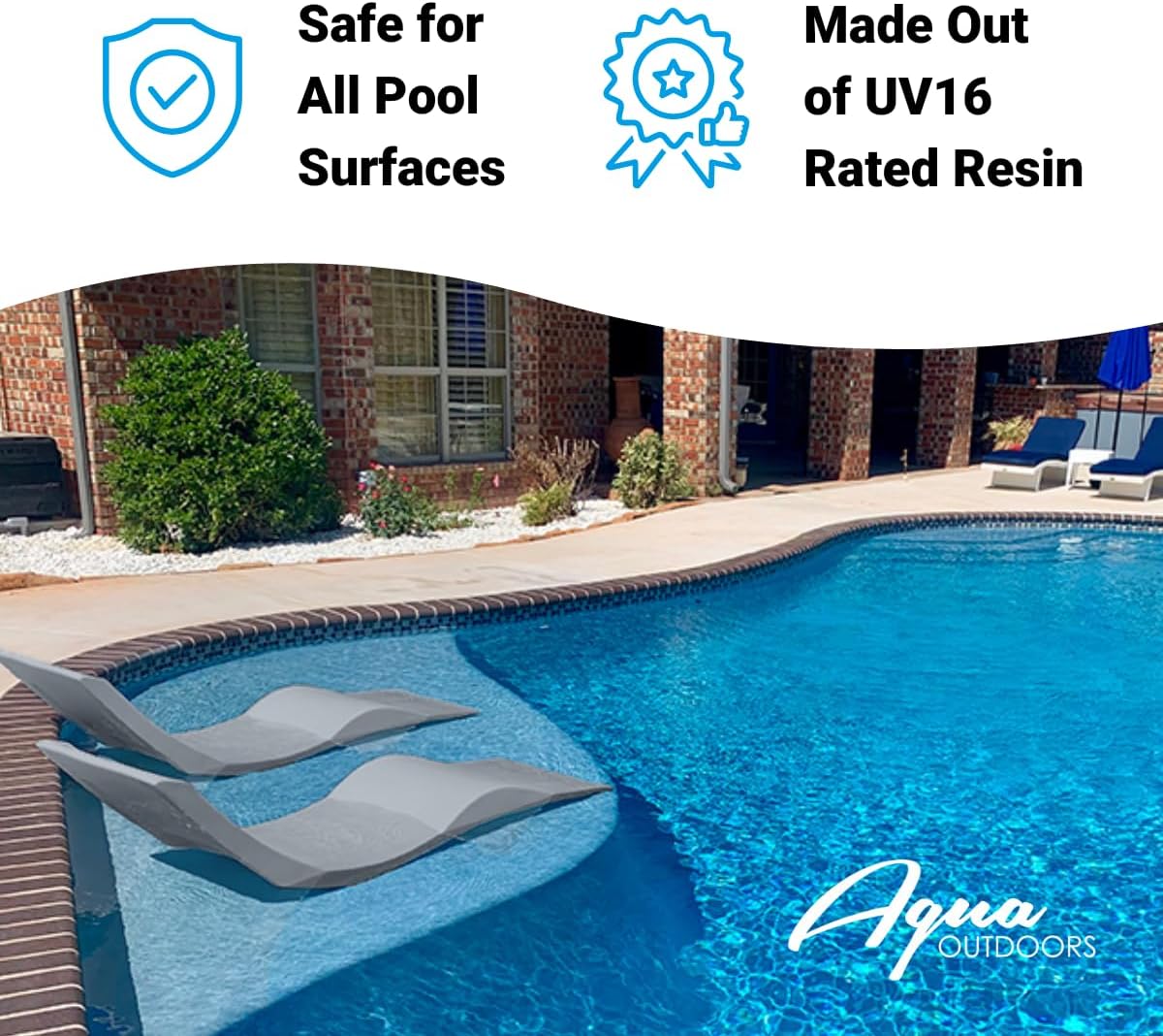 Aqua Outdoors - in-Pool Chaise Lounger - Inside Pool & Sun Shelf Lounge Chair - Designed for Water Depths Up to 9” - Compatible with All Types - Poolside & Sun Deck Tanning - Gray Granite