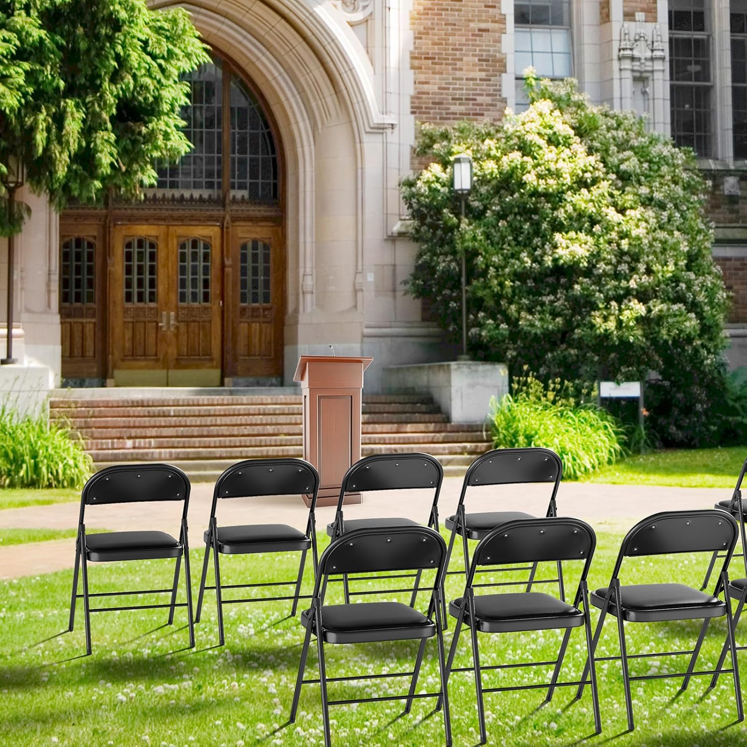 VINGLI 6 Pack Folding Chairs with Padded Seats, Metal Frame with Pu Leather Seat & Back, Capacity 350 lbs, Black