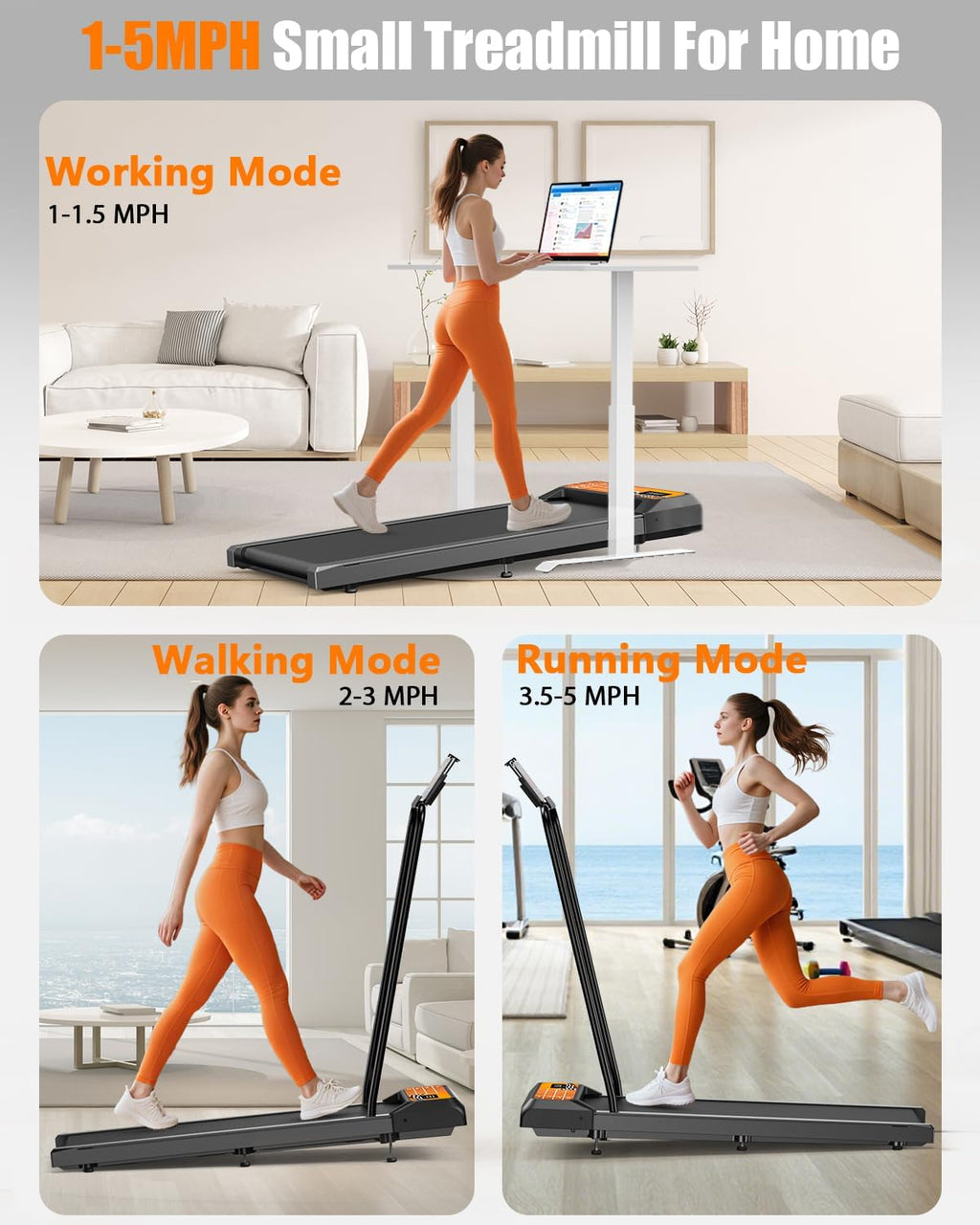 HCOIW Walking Treadmill Pad with Incline - Portable Under Desk Treadmill, Walking Mat Pad with Handle Bar, 2.5HP Low Noise, 2 in 1 Treadmills for Home Office, Remote Control with LED Screen