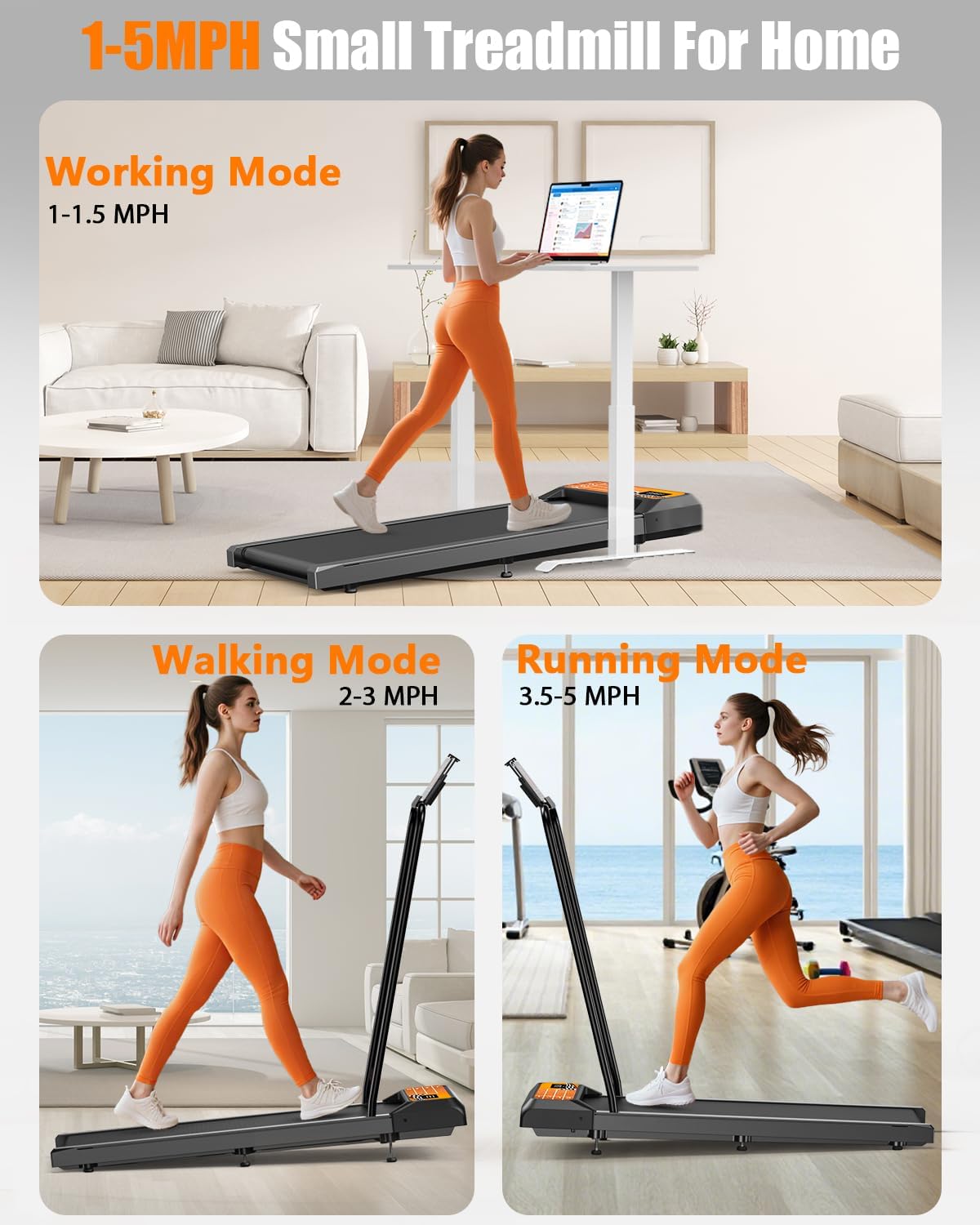 HCOIW Walking Treadmill Pad with Incline - Portable Under Desk Treadmill, Walking Mat Pad with Handle Bar, 2.5HP Low Noise, 2 in 1 Treadmills for Home Office, Remote Control with LED Screen