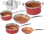 BulbHead Red Copper 10 PC Copper-Infused Ceramic Non-Stick Cookware Set