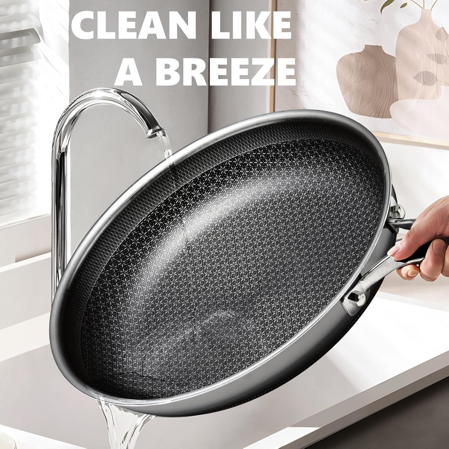 OATOFP Non Stick Frying Pans Set with 2 Lid, Hybrid Skillet Set Nonstick (8+10+12inch), Pans for cooking, PFOA Free Stainless Steel Kitchen set, Dishwasher and Oven-Safe Cookware Sets
