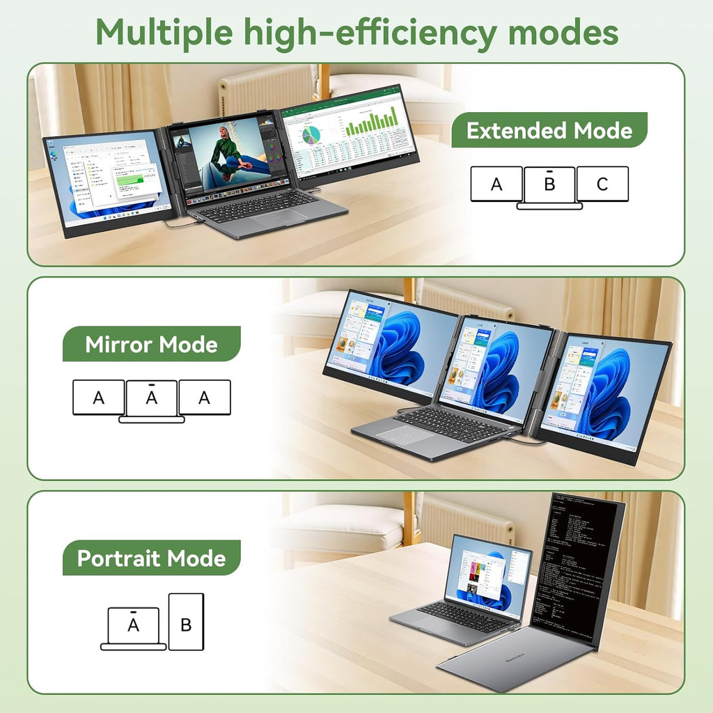 Blackview DCM8 Triple Laptop Screen Extender 15.6" 1080P FHD IPS Portable External Screen Two Cable USB C Travel for 13-17'' Laptop Plug & Play Compatible with Windows/Mac/Chrome OS/Mobile Devices