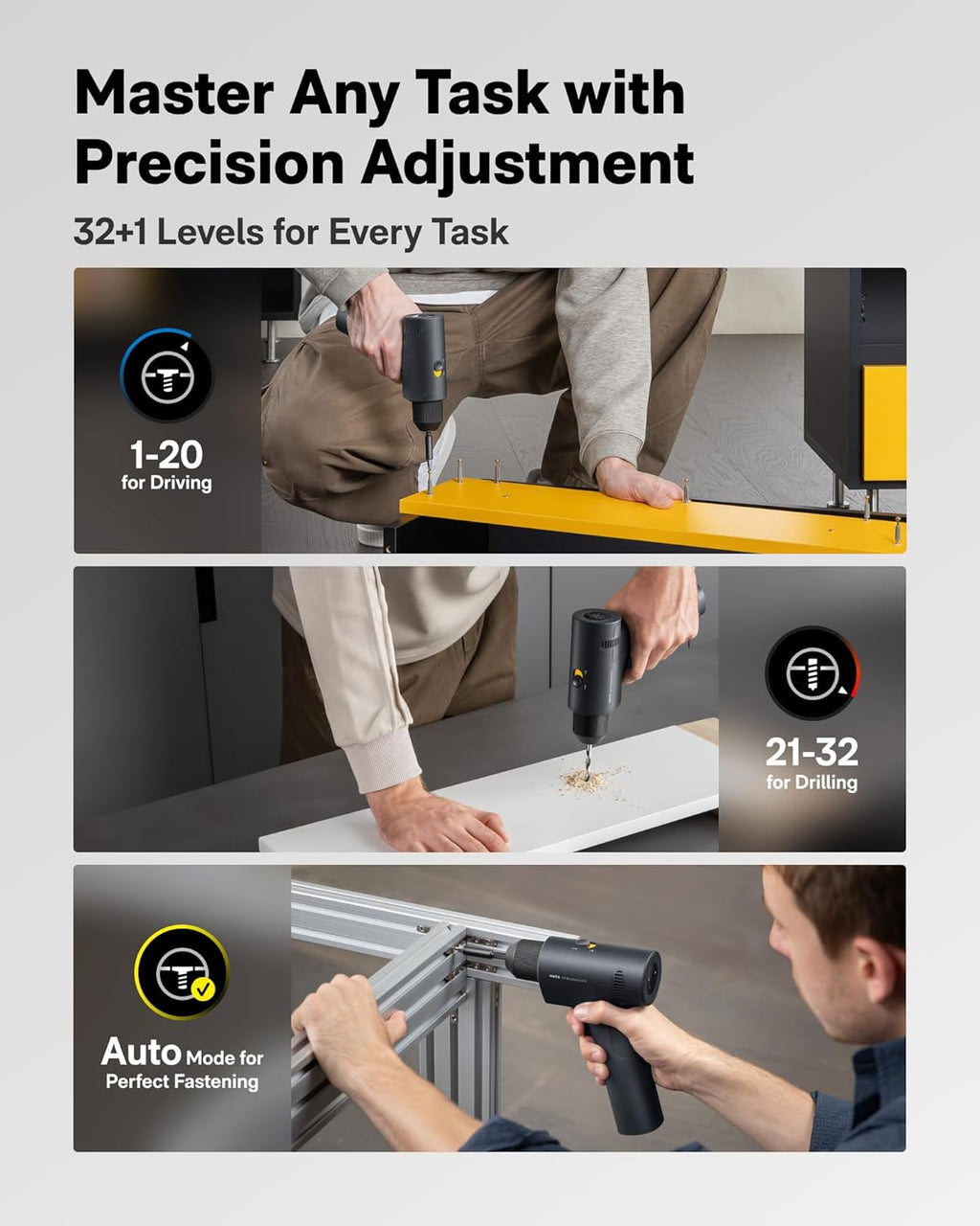 HOTO 16V Brushless Power Drill, 50 N·m High Torque with Smart Display, Auto Mode and LED Light, 10 Bits, 5 Drill Bits, 3/8” Keyless Chuck, Two Working Modes, Perfect for Home Repairs and Projects