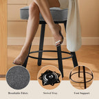 Counter Height Bar Stools Set of 2, 26" Mid-Century Swivel Bar Stool with Metal Base for Kitchen Island, Rivet Armless Linen Fabric Barstool with High Back and Large Thick Cushion, Gray