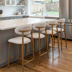 AQO Counter Height Bar Stools Set of 4, Upholstered Counter Stools Modern Barstools with Metal Legs for Kitchen Island Dining Room, Beige