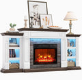 72" Electric Fireplace with Mantel and Cabinets, Fireplace TV Stand for Living Room Bedroom, LED Light, Stacked Stone Surround and Remote Control 3D Realistic Flame