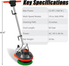 Commercial Floor Scrubber Machine with Brushes and Pads, Heavy Duty Floor Cleaner Polisher and Buffer- Deep Cleaning Tile and Grout, Hardwood Floors and Carpets without Getting on Hands and Knees