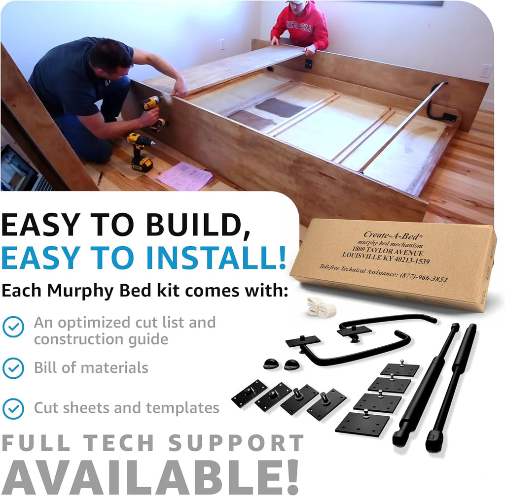 Create-A-Bed Adjustable Queen Size Deluxe Murphy Bed Kit, Horizontal