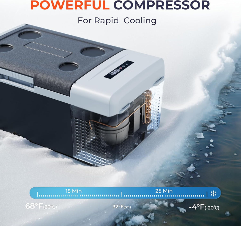 EKOJUCE 12 Volt Refrigerator Portable Fridge - 16 Quart(15L) Electric Cooler Compressor fridge -4℉-68℉, 12/24V DC & 100-240V AC Car Refrigerator for Camping, RV, Fishing, Travel, Home