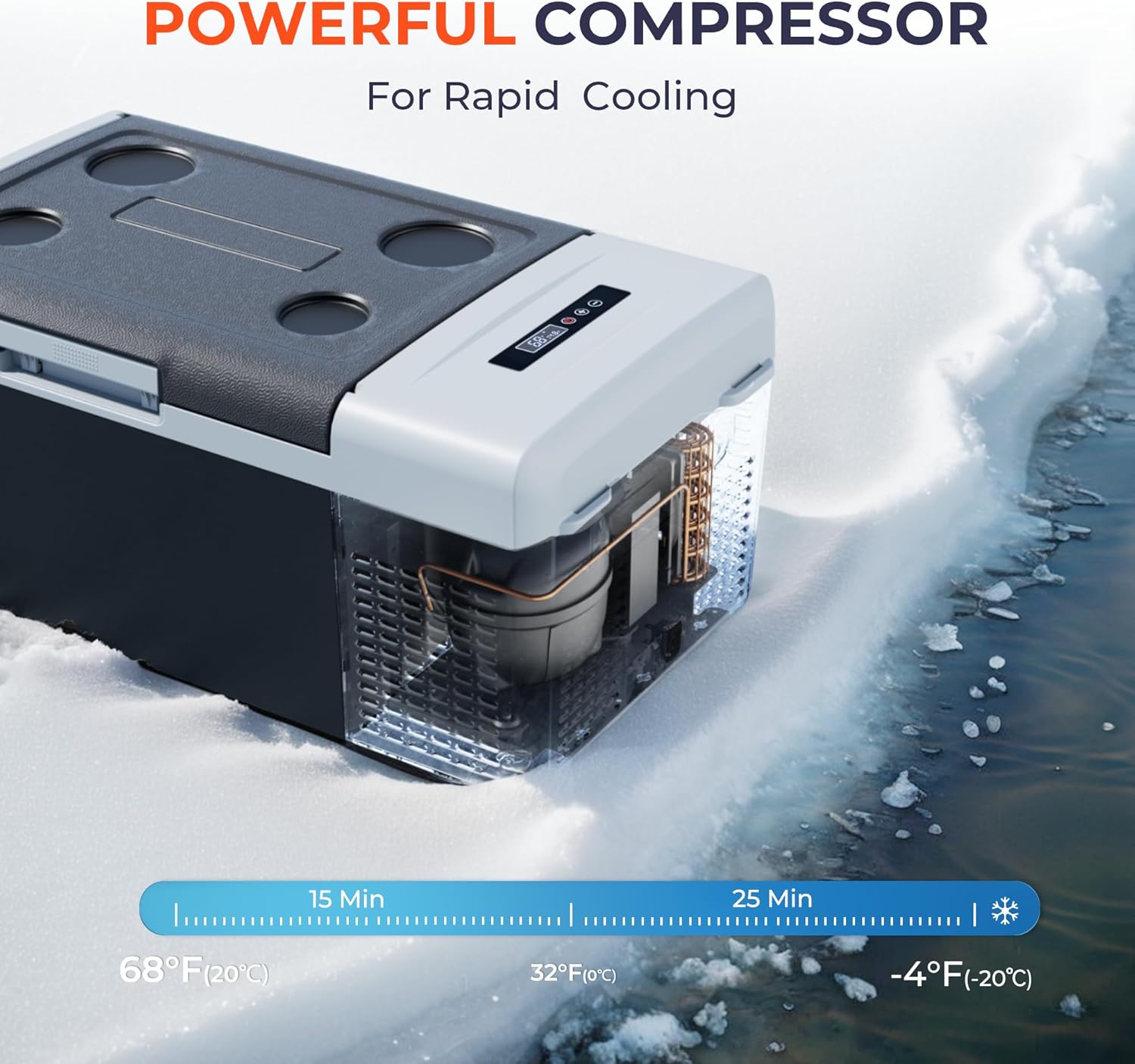 EKOJUCE 12 Volt Refrigerator Portable Fridge - 16 Quart(15L) Electric Cooler Compressor fridge -4℉-68℉, 12/24V DC & 100-240V AC Car Refrigerator for Camping, RV, Fishing, Travel, Home