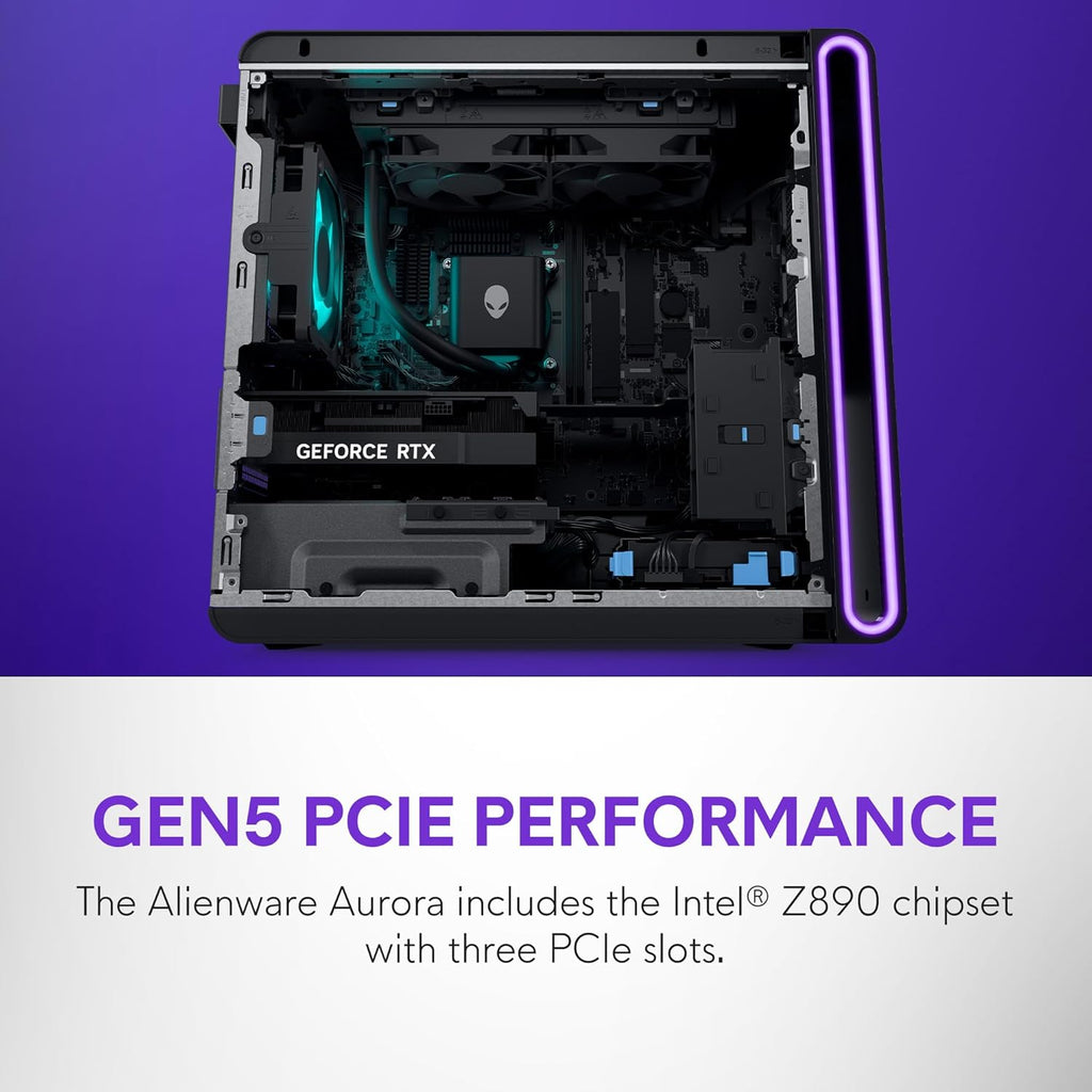Alienware Aurora Gaming Desktop ACT1250 - Intel Core Ultra 9 285 Processor  Liquid Cooled  NVIDIA GeForce RTX 5080  32GB DDR5 RAM  1TB SSD  1000W Platinum Rated PSU  Windows 11 Home - Clear Panel