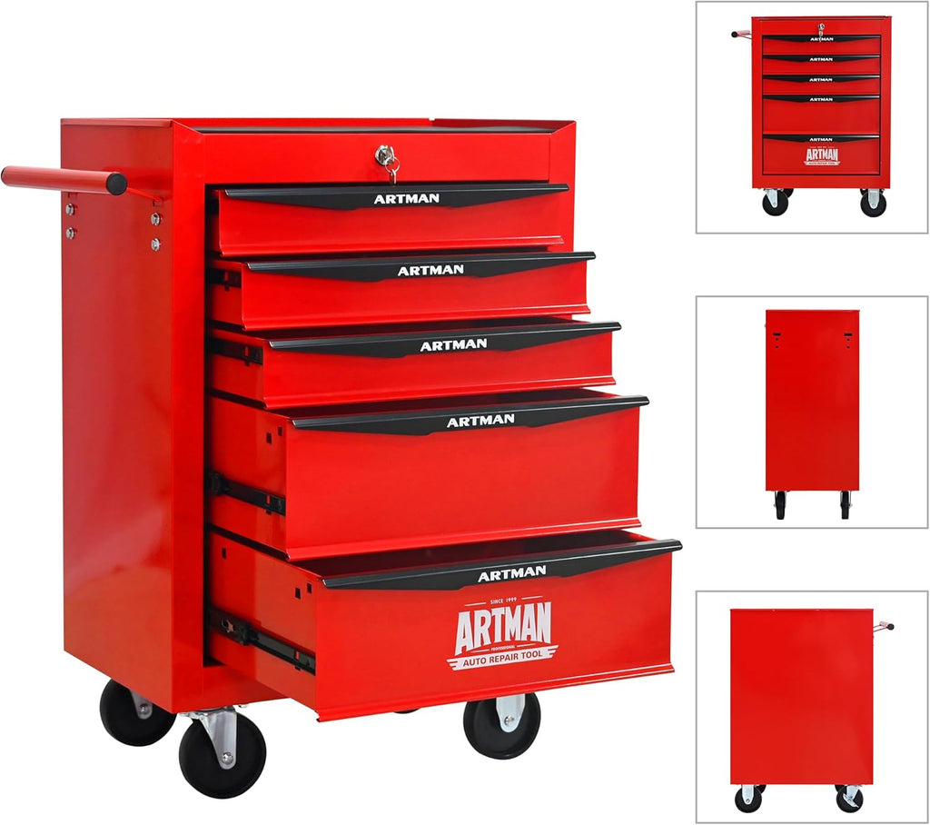 5 Drawers Rolling Tool Box on Wheels, Multifunctional Tool Cart, Drawers Rolling Trolley Organizer Tool Storage Chest for Warehouse,Garage,Workshop,Repair Shop (5 Drawers-30.5"H)