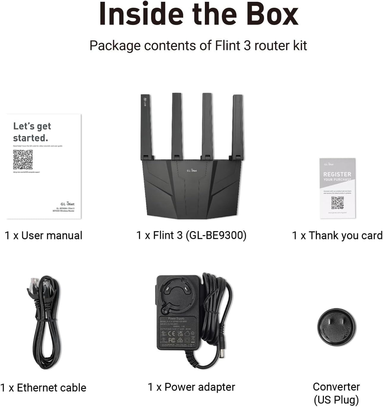 GL.iNet GL-BE9300 (Flint 3) Tri-Band WiFi 7 Router  High-Speed 6GHz Gaming WiFi Router for Wireless Internet  Long Range  5 x 2.5G VPN Routers for Fiber Optic Modem  Computer Routers  Home & Business