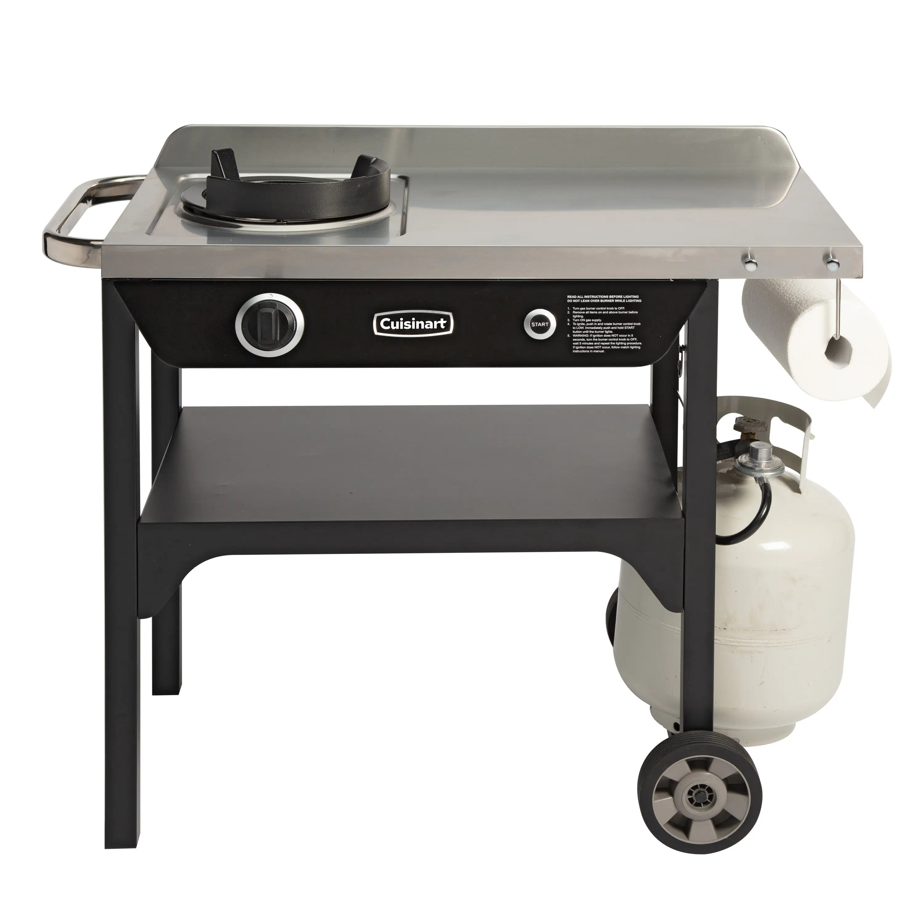 Cuisinart Outdoor Wok Station, 50,000 BTU Propane Outdoor Wok Burner w Prep Table, 14锟芥锟斤拷 Carbon Steel Wok for Stir Fry, Searing, BBQ 锟斤拷 Black