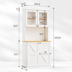 Vyre 71" Farmhouse Kitchen Pantry Cabinet Set of 2, White Freestanding Coffee Bar Hutch with Glass Doors & Adjustable Shelves, Large Storage Cabinet with Microwave Stand for Living Room & Kitchen