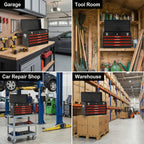 4 Drawers Tool Box, 21" Portable Steel Tool Chest with Top Tool Tray,Key Lock & Latch Closure,Liners,Handle,Ball Bearing Sides, Portable Tool Storage Organizer for Garage Workshop (Black)