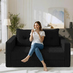 HABUTWAY Folding Sofa Bed, 2 in 1 Convertible Sleeper Chair with Pillow, Portable Fold Out Chair Bed with Armrest, Comfy Floor Couch, Lazy Sofa for Living Room Bedroom Dorm Home Office, Black