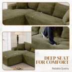 95" Boneless Cloud Sectional Couches for Living Room, Comfy Fluffy L Shaped Memory Foam Deep Seat Boneless Couch, Modular Sectional Sofa with Left Facing Chaise, Olive Green