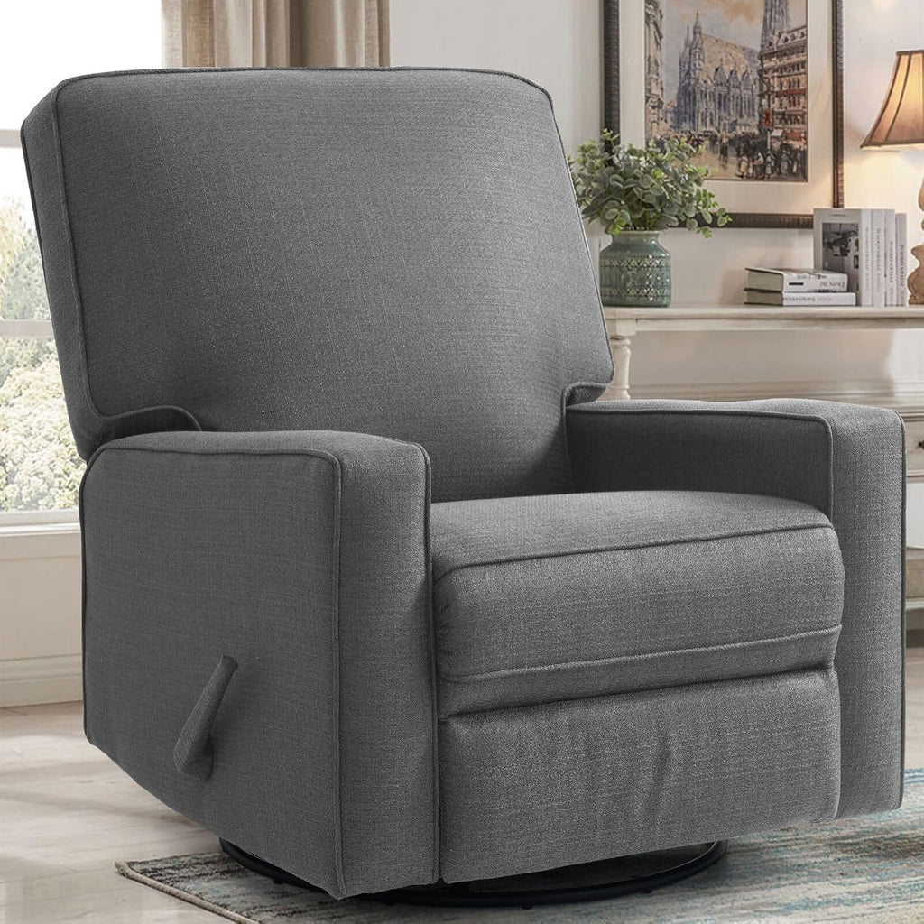 Harkawon Swivel Rocker Recliner Chair, Glider Rocker Recliner, Rocking Chair Nursery, Fabric Chair with High Back, Deep Seat, for Living Room, Bedroom (Dark Grey)