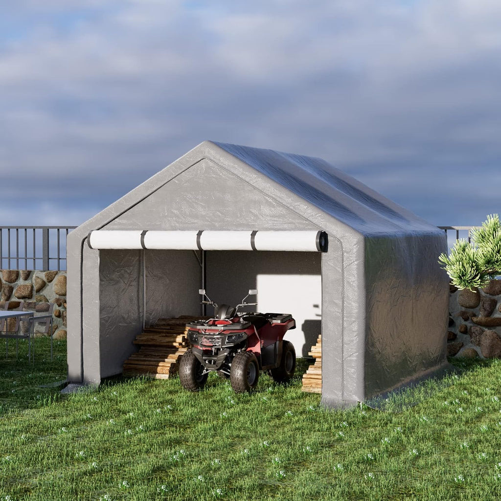 8x8 ft Outdoor Storage Shelter with Zipper Door, Portable Garages Shelters, Waterproof and UV Resistant Carport Shed for Bicycle, Motorcycle ATV, Lawn Mowers (8x8 FT)
