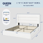 Allewie Queen Size Velvet Lift Up Storage Bed, Modern Wingback Headboard, Hydraulic Support, No Box Spring Needed, White