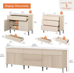 WAMPAT Fluted TV Stand for TVs up to 100 inchs, 3 in 1 Modern Entertainment Center with Storage Cabinets and 5 Drawers & 4 Doors, Wood Media TV Console Table with Storage for Living Room, Beige