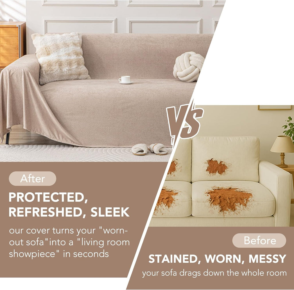 Waterproof Couch Covers for 4 Cushion, Non Slip Cat-Scratch Resistant Sofa Couch Covers for Dogs, L Shape Sectional Protectors Slipcovers, Large Furniture Covers for Pets, 91" x 150", Khaki