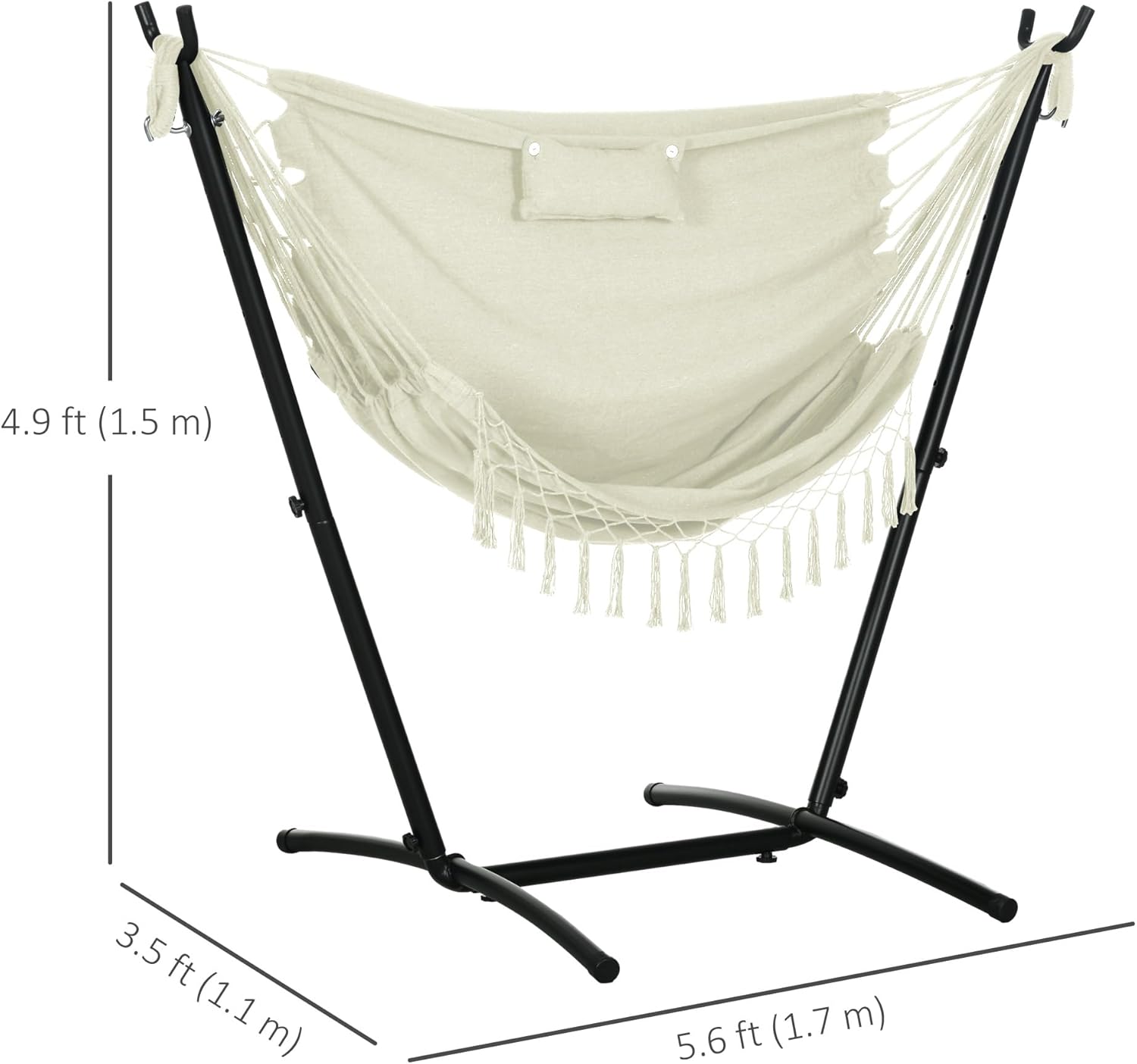 Outsunny Patio Hammock Chair with Stand, Outdoor Hammock Swing Hanging Lounge Chair with Side Pocket and Headrest, Cream White