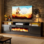 70" Fireplace TV Stand with Power Outlet for TVs UP to 80", Electric Fireplace Entertainment Center with LED Lights & Storage Cabinets, TV Console for Living Room, Office, Black-Black2